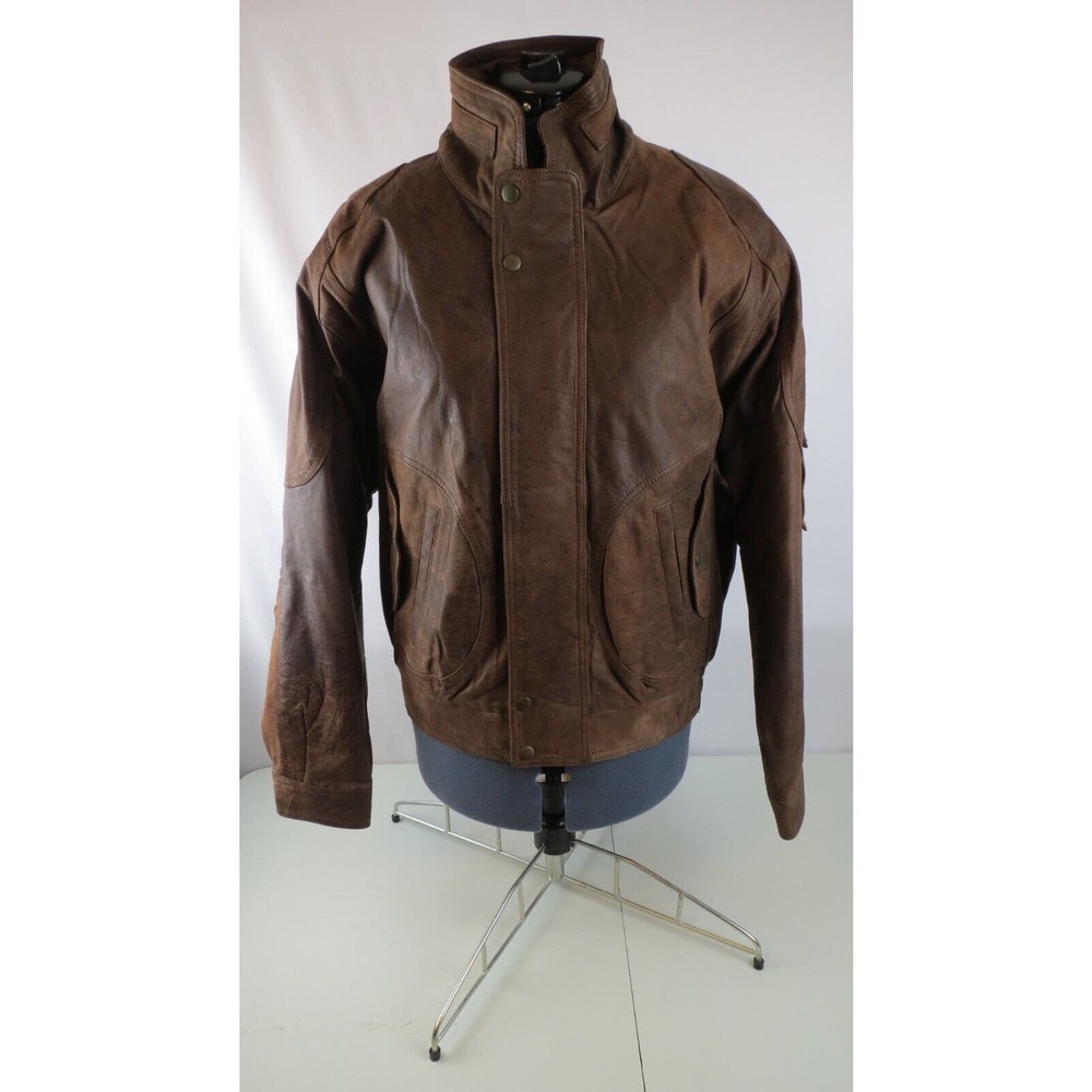 GFC Trading co. Mens Tan Leather coat Motto Paisley Liner. Vintage